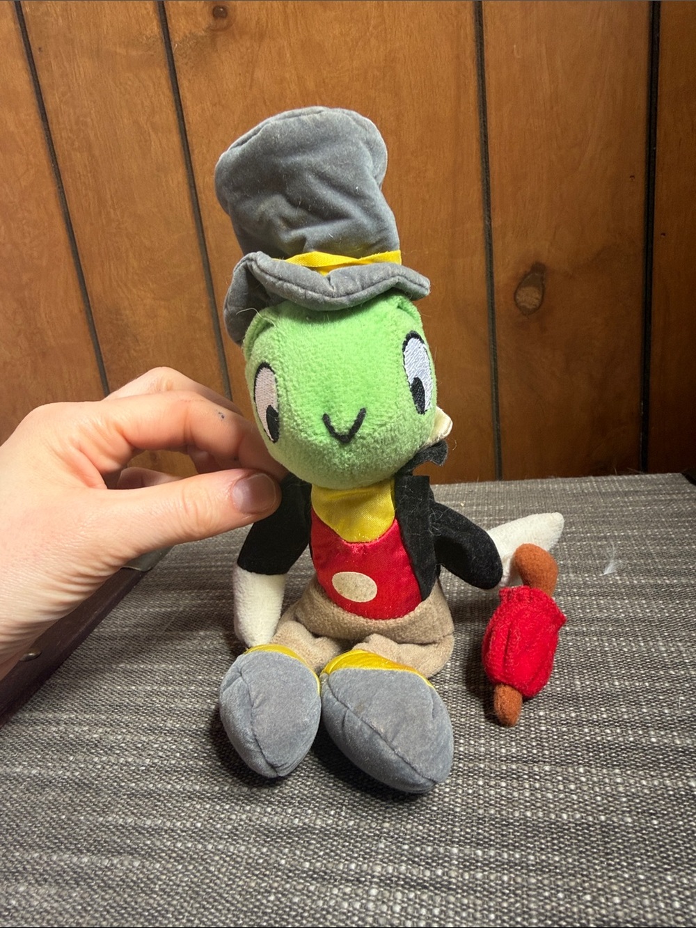 Disney Green Jiminy Cricket Plush with Gray Hat and Red Vest